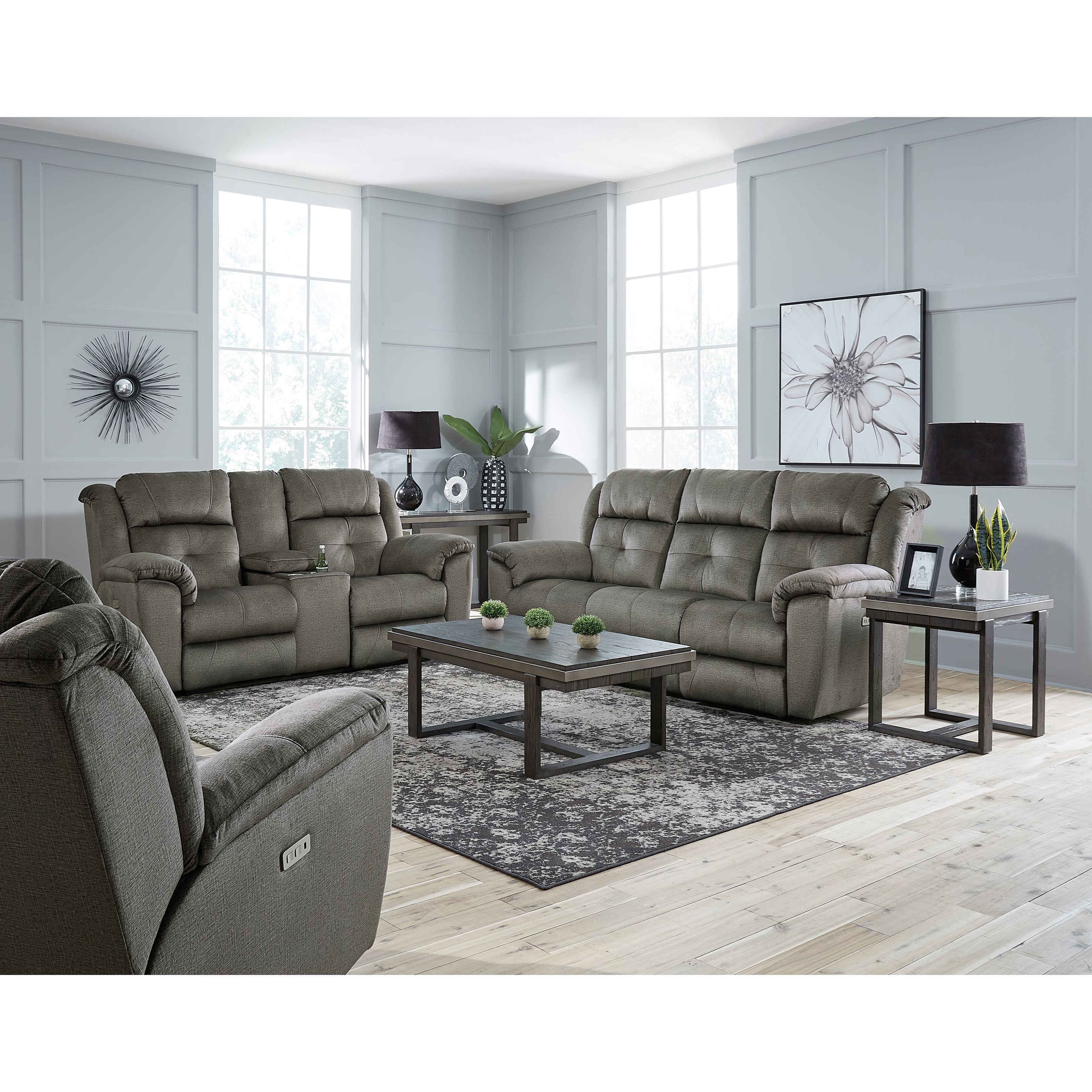 Double recliner with console outlet